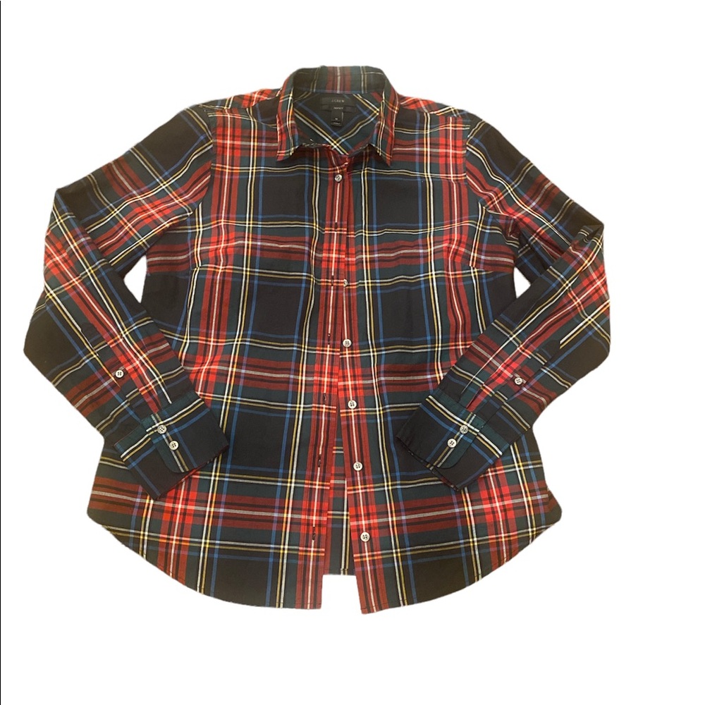 J crew tartan plain 100% cotton ladies long sleeve button up shirt perfect